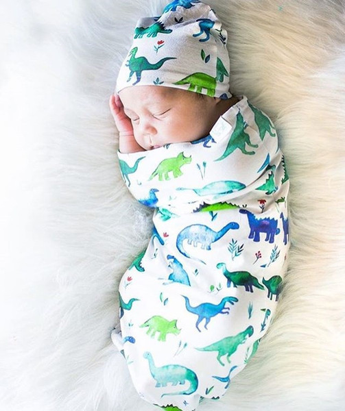 New 2Pcs Newborn Baby Animal Cartoon Print Sleeping Bags Blanket Swaddle Stroller Wrap+Hat Cotton Soft Warm Swaddling