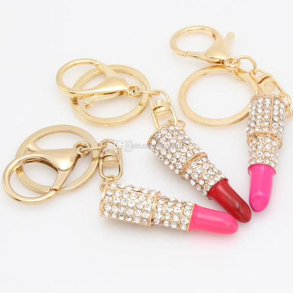 New Fashion Rhinestone Crystal Lipstick Keyring Charm Bag Purse Car Pendant Key Chain In Stock WX-K03