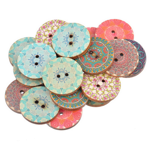 wooden Hoomall 50PCs National Pure Wood Craft Scrapbooking Decoration Buttons 25mm Sewing Accessories Random Mixed