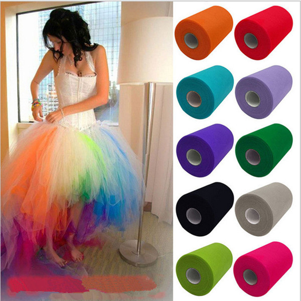 DIY 6 Inch * 25 Yards US Net Yarn Roll Wedding Party Table Skirt Decorated Clothing Fabric Puff Skirt Tutu Yarn Roll 20D 100% Polyester