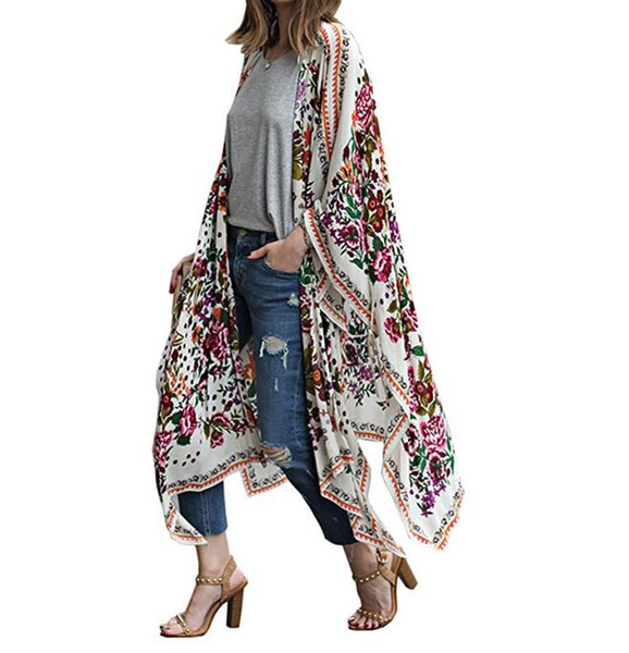 Women's Sheer Chiffon Floral Kimono Cardigan Long Blouse Loose Tops Outwear fashion summer cover up 2018