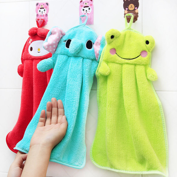 Coral velvet hanging towel cute children cartoon absorbent towel kitchen bathroom rag towel four styles optional