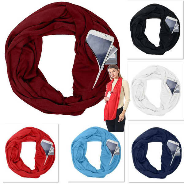 Hot Pocket Scarves For Women Girls Double Layer Infinity Scarf Wrap Hidden Zipper Pocket Travel Scarfs Storage Bib Christmas Gift