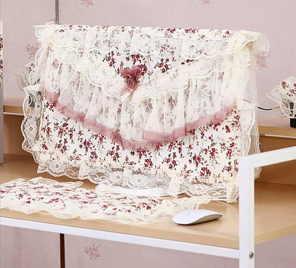 Elegant Pastoral Fabric Desktop Computer Cover Lace Computer Dust Cover Keyboard Host Cloth Towel 5pcs Suit 20