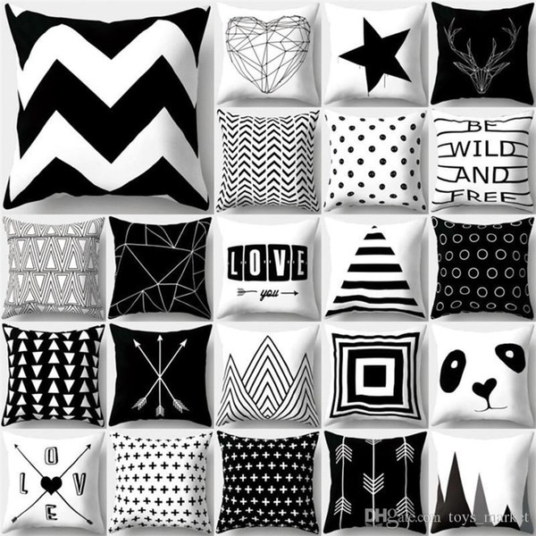 HOT Black and White Lattice Linen Cushion Cover Home Office Sofa Square Pillow Case Decorative Cushion Covers Pillowcases Without Insert