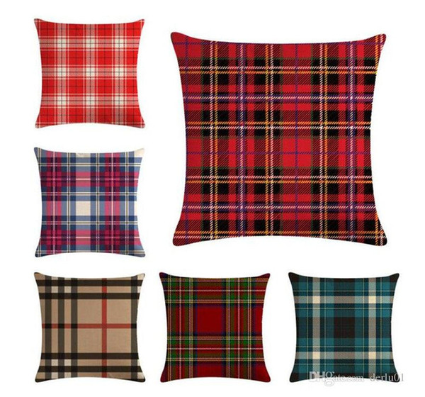 2019 Christmas Plaid Printed Pillow Case Printed Flax Pillowslip Bedding decor pillow cushion covers Christmas Home Decor 45*45cm