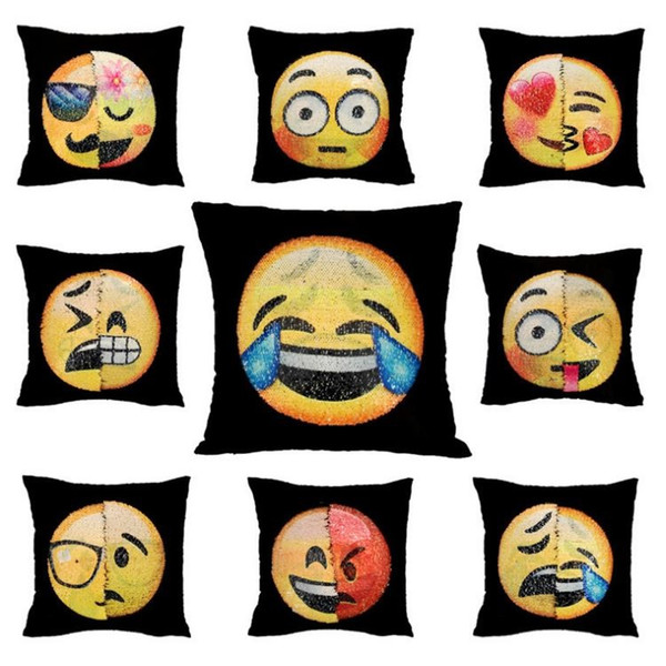 Reversible Sequin emoji Pillow Case cover Cushion Emoji Smiley Face Pillow Double Sequins Pillow cases T4H0385