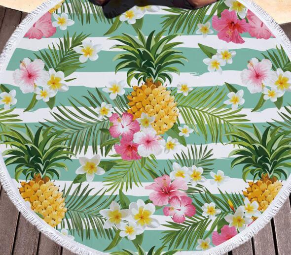 High quality,9 styles,Colorful Flamingo and pineapple Microfiber Round Large Beach Towel Blanket with Tassel Bohemian Picnic Yoga Mat,