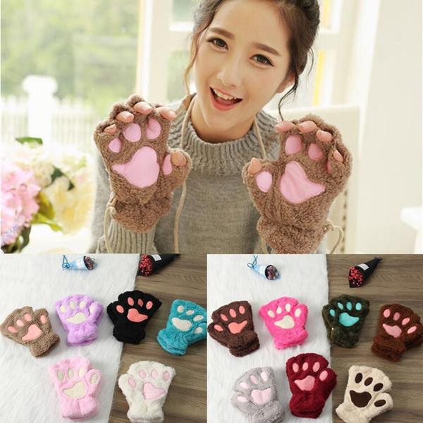 Fluffy Bear Paw Glove Cat Plush gloves Paw Claw Glove-Novelty Halloween soft toweling lady's half covered gloves mittens IB414