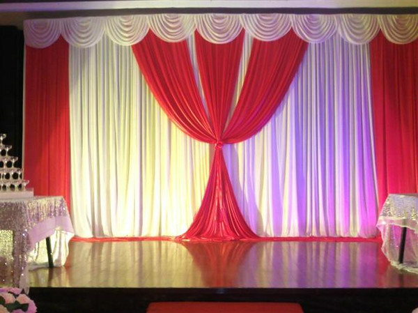 Romantic White and Fuchsia Ice Silk Wedding drape Wedding decoration Backdrop 3*6M for Wedding Decoration Stage Backdrops Curtain