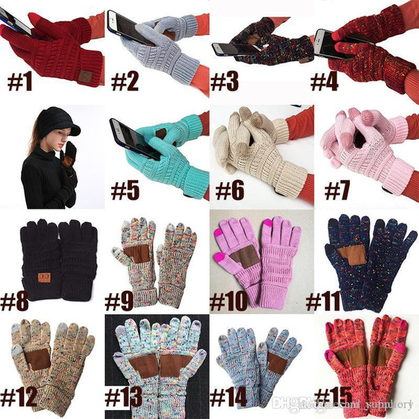 New Arrival winter warm CC Knitted Gloves Touch Screen five fingers Gloves CC long soft Knitted Gloves CC letters Solid Color mittens Unisex