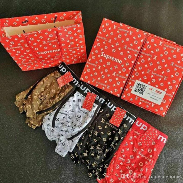 Sup +V Men Underwear Boxers Cotton 4 Color Breathable Letter Underpants Shorts Luxury Brand Design Cuecas Tight Waistband