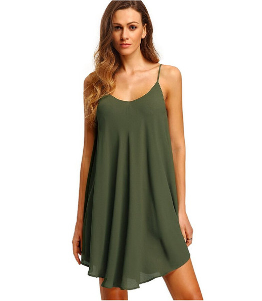 Hot sale Women's Summer Spaghetti Strap Sundress Sleeveless Beach Slip Dress Summer Europe cross strap dress sexy chiffon dress