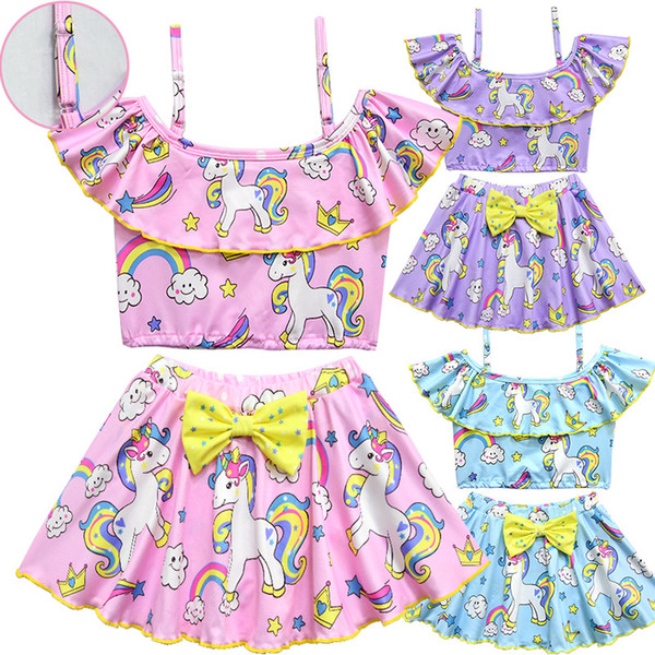 3styles Unicorn rainbow swimming suit set Lovely Cartoon unicorn Suits Baby Summer Bathing Suit 2pcs/set FFA1648