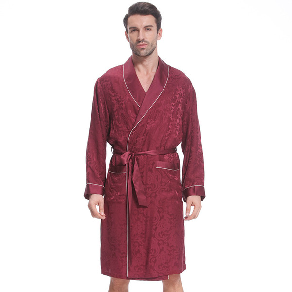 New Sleepwear Men's Long Sleeve Silk Sleepwear Fashion Men's Home Bathrobe Pure silk fashionable men's home Nightgown