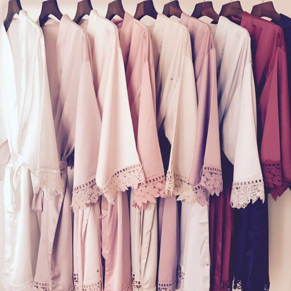 New Design 8 Color Bridemaid Medium Sleeve Lace Night Robe Knee Length Bride Wedding Dresses Front Open Sleepwear Bathrobe