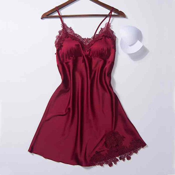 Women Single Lace Edge Silky Nightdress Satin Spaghetti Strapped Shirt Girls Summer Sleepwear Student Dorm Home Clothes 7 Colors M L XL XXL