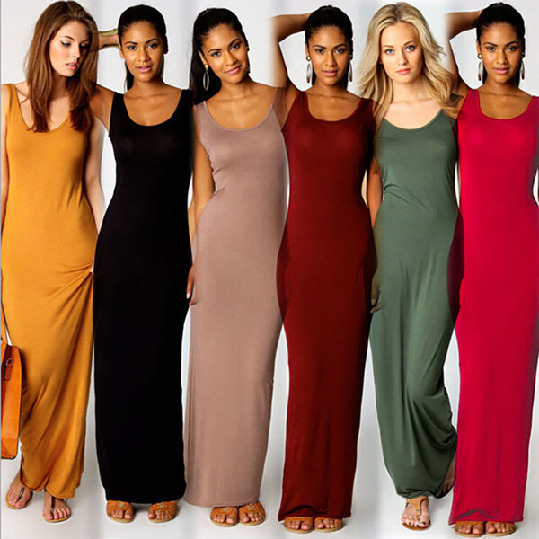 14 Colors Sexy Women Vest Tank Dress Silk Stretch Sleeveless Long Dresses Female Backless Lady Home Casual Dress Clothing WX9-630