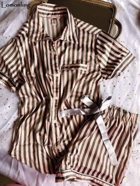 Lomonling 2018 summer vs secret home original single short-sleeved striped pajamas home suits