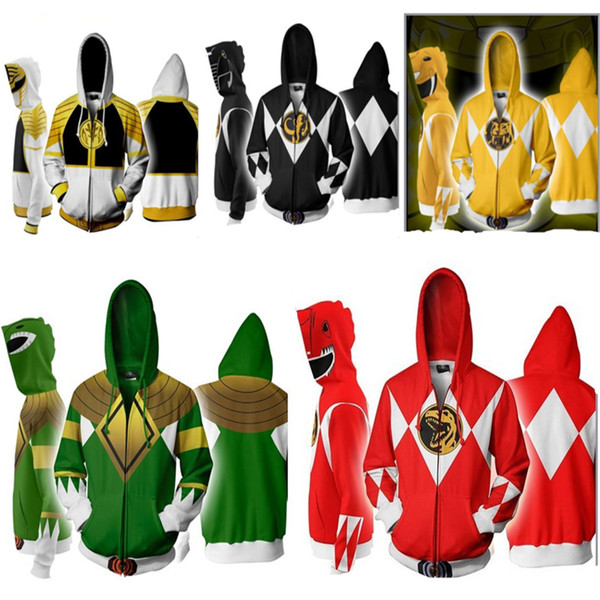 Super Sentai Tyranno Ranger/ Power Rangers Sweatshirts Cosplay European and American 3D Printing zipper Jacket Hooded sweater