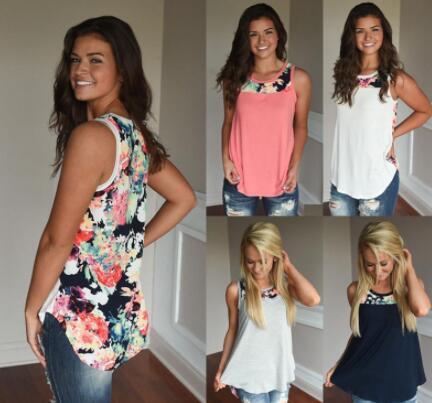 2018 New Women Summer Casual Loose Tank T-Shirts Sleeveless O-Neck Print Patchwork Large Size Tank Tops Tees White Tank Tops