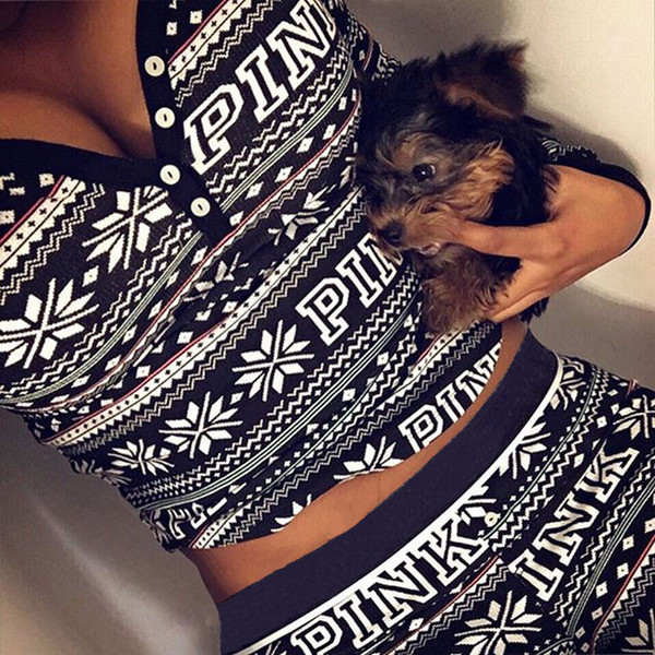 2Pcs Set Lady Women Christmas Pajamas Sleepwear Nightwear Pyjamas Women Cotton Clothes Set