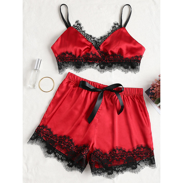 Ladies Pajamas Sets For Women Fashion Lace Satin Pijama Summer Nightwear Sexy Lingerie Pajamas Pyjamas Women Homewear