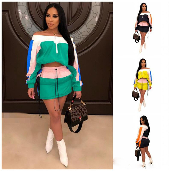 Off Shoulder Sunscreen Dresses Suit Two Piece Set Bodycon Shirt Miniskirt Tracksuit Fashion Womens Home Clothing