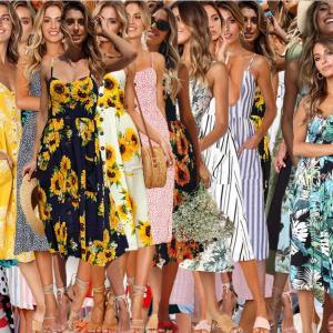 Boho Floral Sleeveless Midi Dresses 33 Styles Women Print Summer V Neck Pockets Pleated Backless Button Dresses Home Clothing LJJO6295