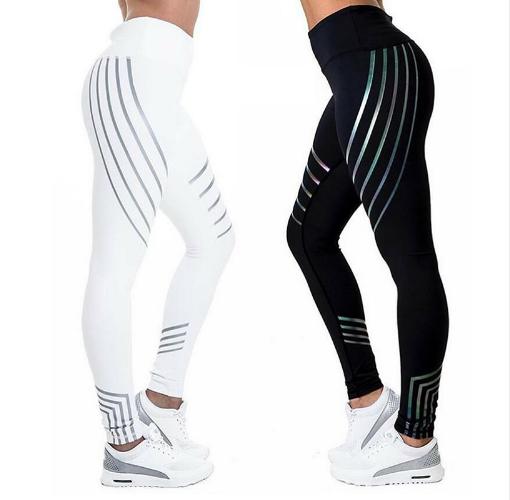 Sports Yoga Pants Women High Waist Elastic Laser Reflective Strips Seamless Leggings For Fitness Sportswear Sport Yoga Pants