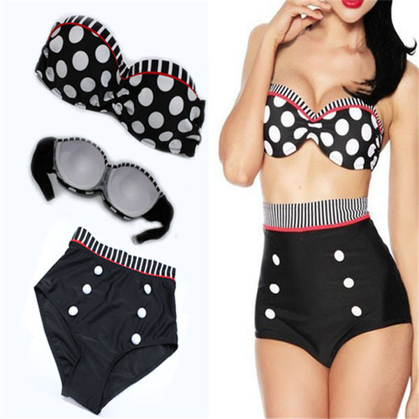 Home Clothe Sexy fashion swimwear women fashion The new European retro Swimsuit Cover belly hanging neck waist double wave swimwear bikinis