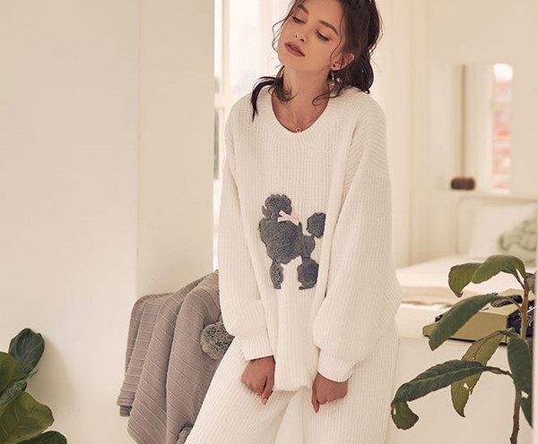 Autumn and winter new chenille knit pajamas female Japanese cartoon sheep embroidery fashion comfortable wool home pajamas