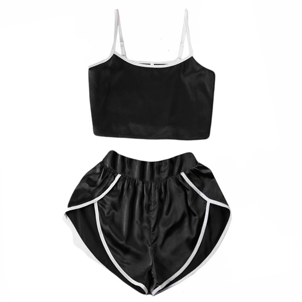 ISHOWTIENDA Fashion Women Cute Sexy Lingerie Girl Black Pajama set Sleepwear Loose Shorts Set Pajamas chemise de nuit sexy