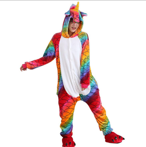 Fish Scales Pegasus Flannel Costume Newest Winter Adult Unisex Cosplay Hooded Pajamas Sets For Women/Men Animal Sleepwear
