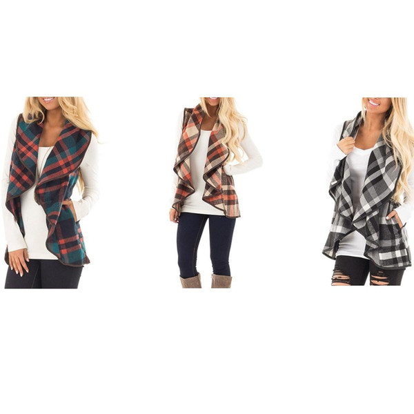 Office Ladies Vest Sleeveless Shirt Autumn Winter Long Waistcoat Plaid Printed Cardigan Lapel Jacket Colourful Hot Sale 25zy C
