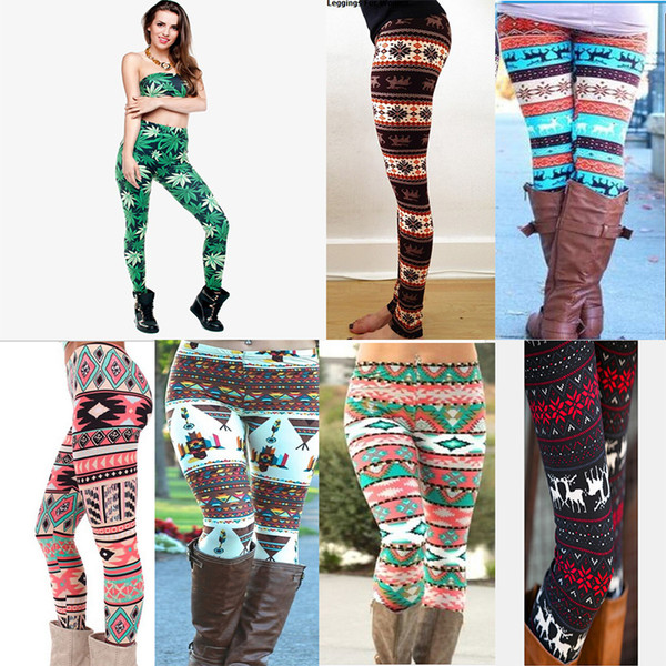 Colorful christmas Snowflakes Reindeer Printed Silk Legging girls Women spring autumn Warm Bootcut Stretchy Pants Nordic TC181105