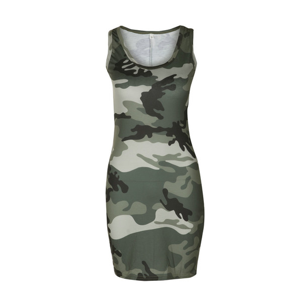 Spring and summer sexy camouflage printed slim sleeveless dress