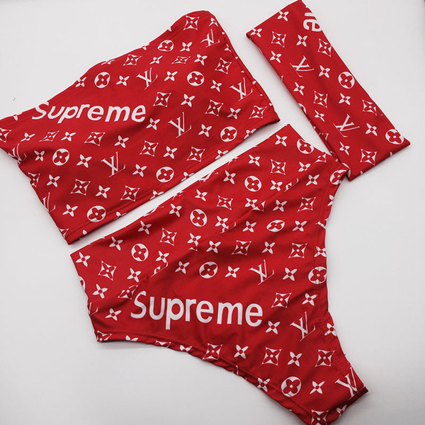 Fashion Red Sexy Lady Bikini Swimsuit Designer Brand Women Bikini Bathing Suit Fashion Printed Women Bikini Swimwear Headband 3 Pieces Set