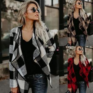 Women Plaid Jacket Fall Winter Lapel Neck Outwear Fashion Coats long sleeve Asymmetric plaid Jackets home clothing GGA1553
