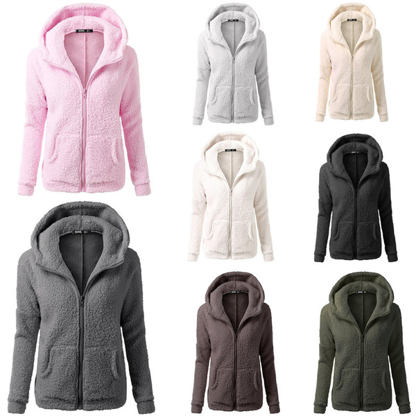 Winter Sherpa Pullover Hooded Jacket Women Zipper Fleece Soft Warm Coat Overcoat Outwear Thicken Warm Home Clothing 8Colors 8size AAA1025