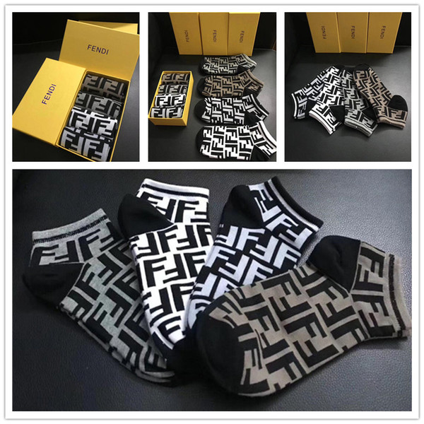 FF Luxury Designer Brand Socks 4 Pairs Men Women sport socks Cotton Couple High street skateboard socks Casual Winter Stocking