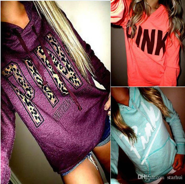 XL Women Letter Printing PINK Hoodies Long Sleeve Sweater Casual Hoodies Autumn Eur Sudaderas Sweatshirts Top Home Clothing XWX9-631