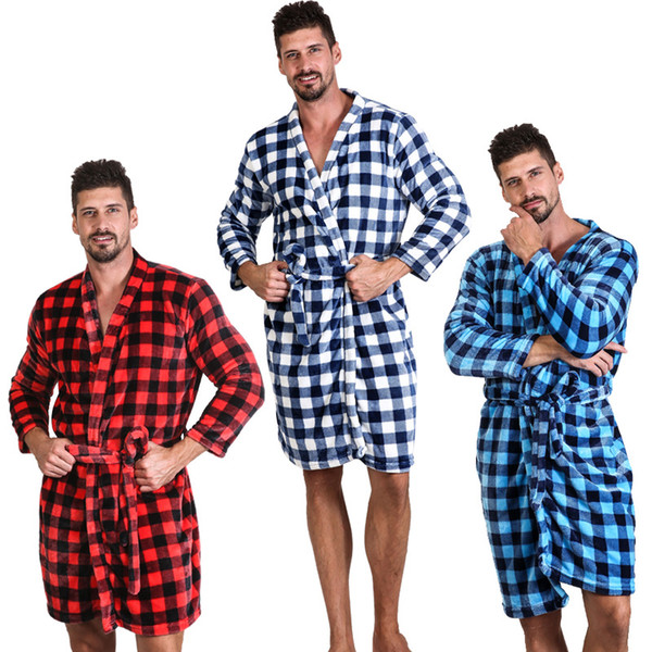 7 Colors Unisex Loose Buffalo Plaid Bathrobes Soft Flannel Gown Plaid Long Sleeve Nightgown Warm Winter Robes Home Clothing CCA11650 10pcs