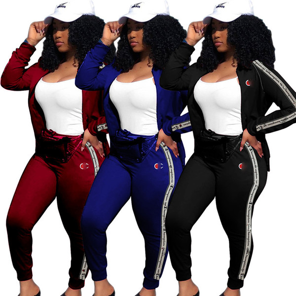 Women Champions Letter Print Tracksuit Long Sleeve Hoodie Zipper Sweatshirt Coat Pants Leggings 2PCS Set Jogger Outfit Sportswear brand