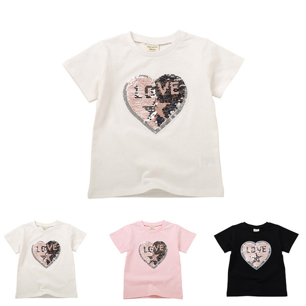 Spring Girls Sweatshirt Cotton Children's Shirts Girls Outerwear Cartoon Kids Tops Sequins T Shirt For Boys Toddler ClothingTC190307W