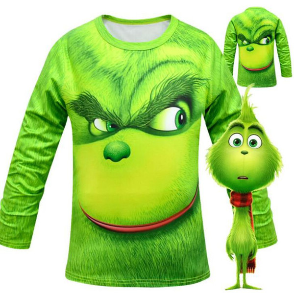 kids Grinch t shirt Movie How the Grinch Stole Christmas Tshirt Cartoon Children T Shirts Boy Girl long sleeve t shirt KKA6369