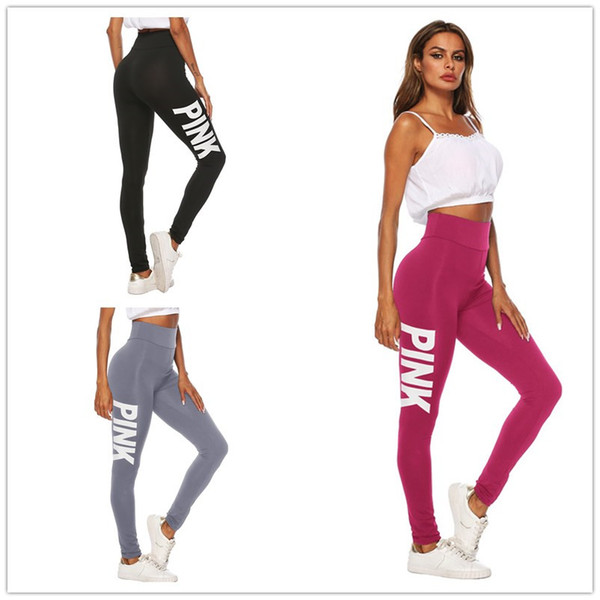 Pink Letter Print Women Yoga Pants Sports Leggings Girls Skinny Stretchy Tights Fitness Trousers Running Fitness Quick-dry Clothes Hot C415