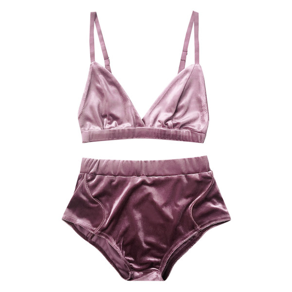 Kenancy Fashion Women Velvet Pajama Sets Bra Underwear Straps Bralette Panties Soft Trim Bra Sets High Waist Push Up Set