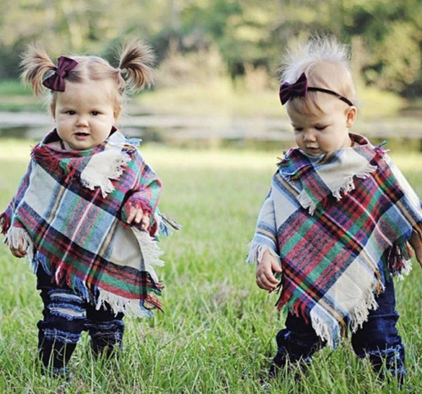 Kid Clothes Shirt Knited Plaid Coat Toddler Faux Cashmere Knitted Warm Cape Cloak Poncho Casual Children Winter Clothes 3-5 Year