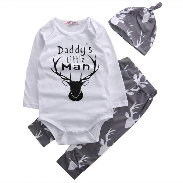 Baby Boys Daddy's Little Man Long Sleeve Bodysuit and Deer Pants Outfit with Hat